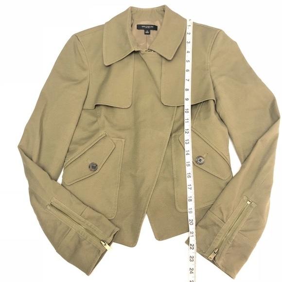 Ann Taylor Olive Heavy Canvas Moto Jacket Asymmetr - Picture 7 of 11